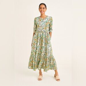 Altar PDX Houseline Floral Midi Dress Elbow Sleeves Made in USA Size Large